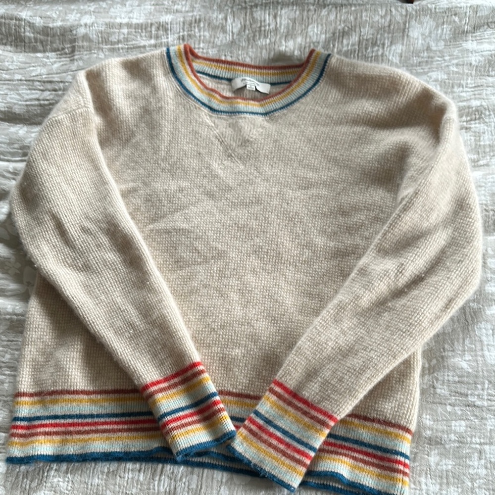100% Cashmere Striped Cream Sweater